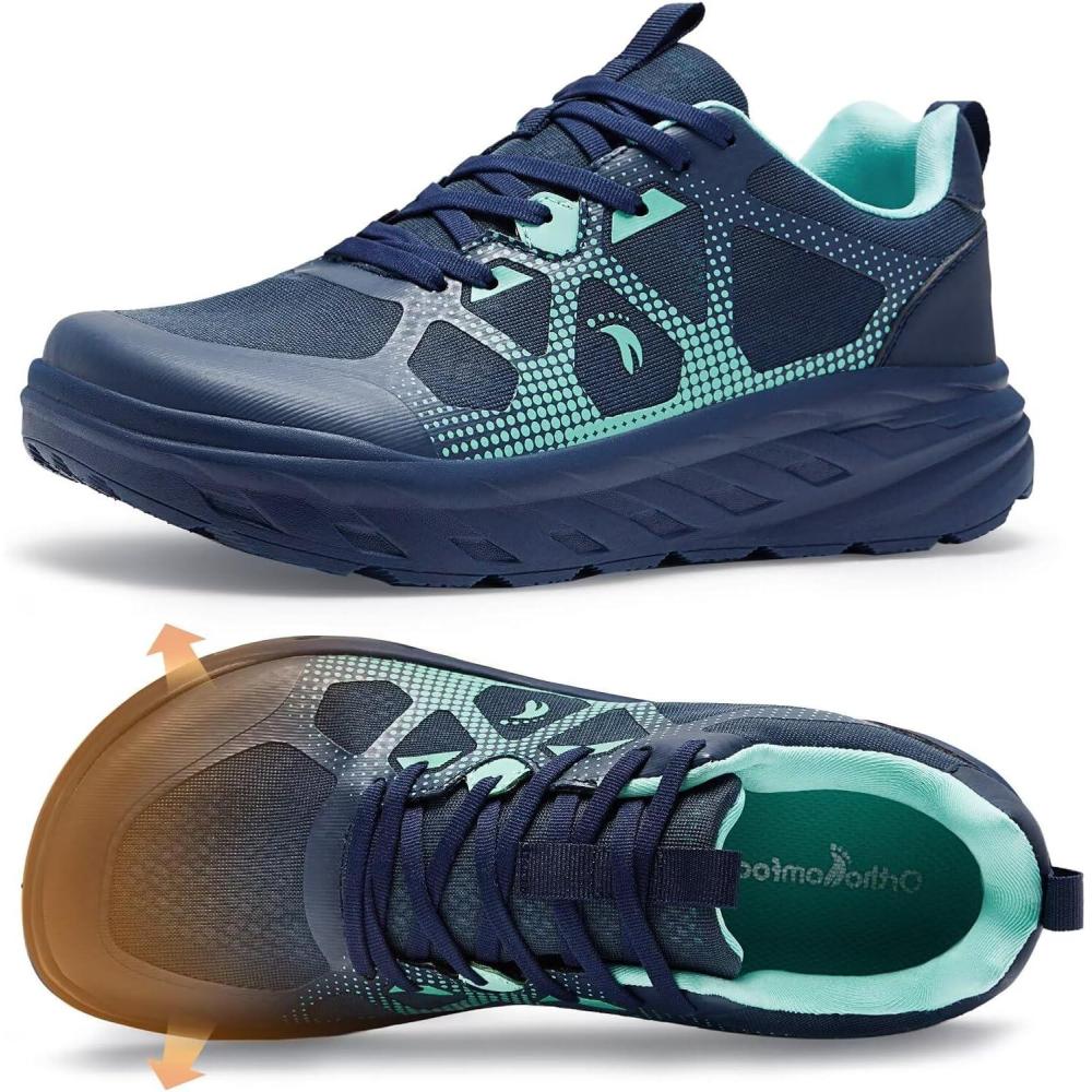 imageMens Orthopedic Diabetic Wide Running Shoes Comfortable Casual Arch Support Plantar Fasciitis Sports Sneakers High Arch Swollen Outdoor Work Tennis Walking Shoes for Foot and Heel Pain ReliefK2dark Blue