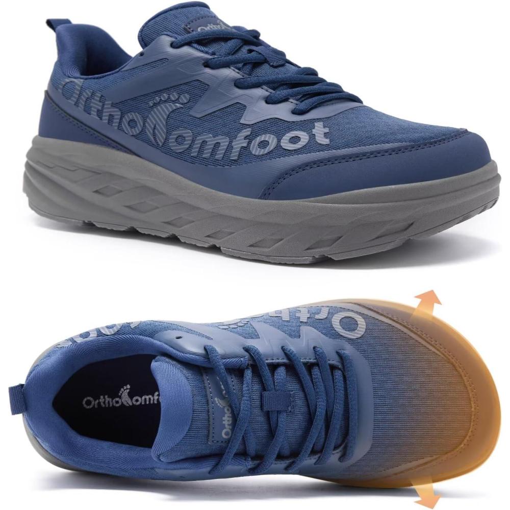 imageMens Orthopedic Diabetic Wide Walking Shoes Wide Toe Box Comfortable Arch Support Plantar Fasciitis Running Sports Sneakers Casual Flat Feet Swollen Feet Shoes for Foot and Heel Pain ReliefK2dark Blue