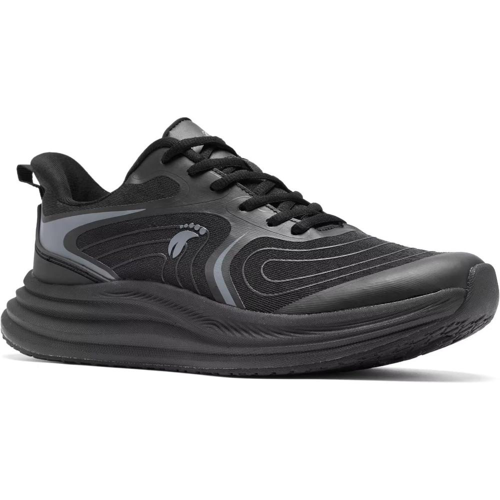 imageMens Orthopedic Road Running Shoes Comfortable Casual Plantar Fasciitis Arch Support Athletic Sports Sneakers Orthotic High Arch Cushion Tennis Gym Work Walking Shoes for Foot Heel Pain ReliefW1black