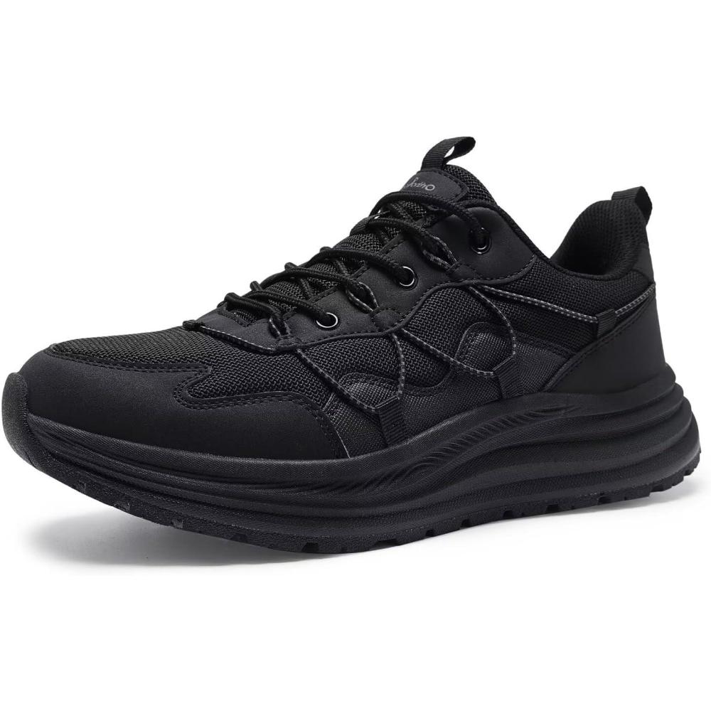imageMens Orthopedic Trail Running Shoes Comfortable Casual Arch Support Plantar Fasciitis Workout Outdoor Walking Shoes Orthotic Flat Feet Hiking Sport Trekking Sneakers for Foot and Heel Pain ReliefW1black