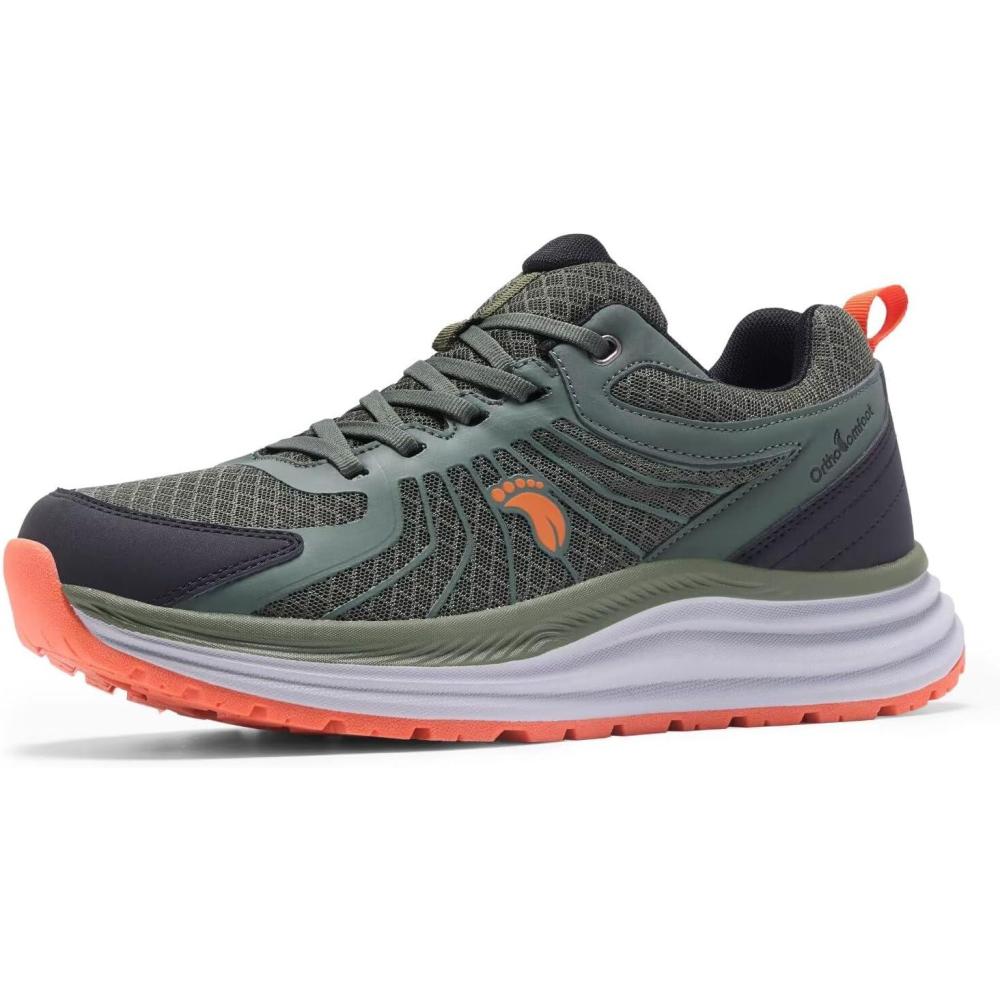 imageMens Orthopedic Trail Running Shoes Comfortable Casual Arch Support Plantar Fasciitis Workout Walking Shoes Orthotic Flat Feet Hiking Sport Gym Cross Training Sneakers for Foot and Heel Pain ReliefW2army Green