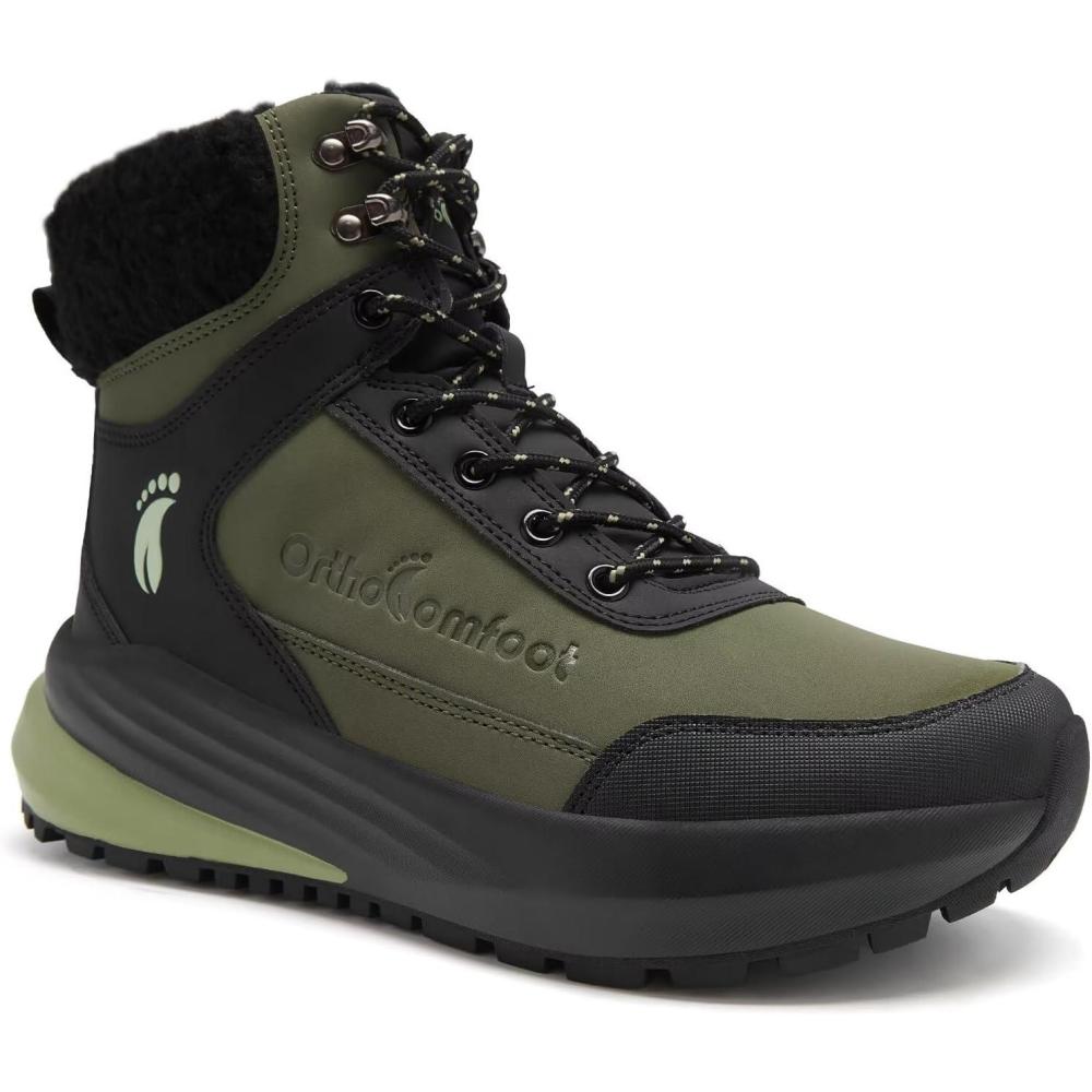 imageMens Orthopedic Wide Snow Boots Comfortable Winter Diabetic Plantar Fasciitis Arch Support Warm Insulated Mid Ankle Boots Orthotic Casual Waterproof Walking Hiking Shoes for Foot Heel Pain ReliefK1green