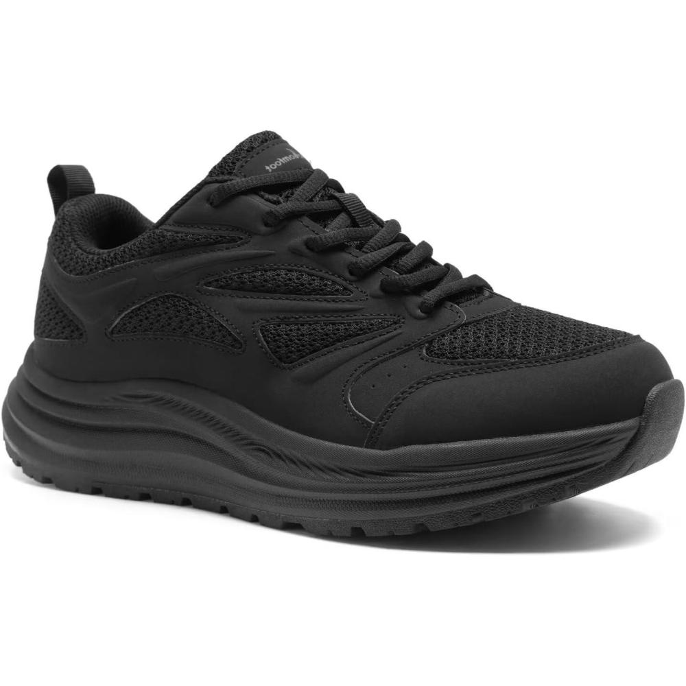 imageMens Orthopedic Wide Trail Running Shoes Comfortable Casual Arch Support Plantar Fasciitis Orthotic Trekking Walking Exercise Shoes Flat Feet Sport Training Sneakers for Foot and Heel Pain ReliefW1black