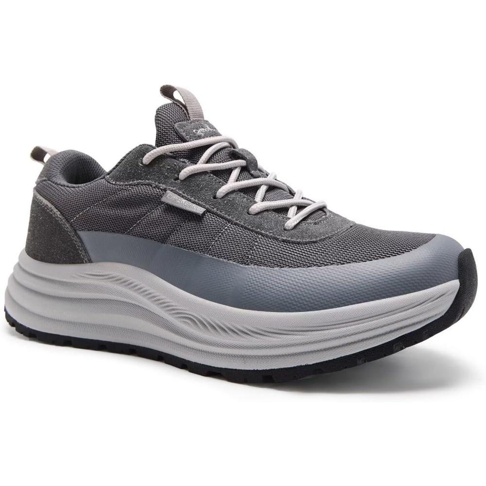 imageOrthoComfoot Mens Wide Orthopedic Plantar Fasciitis Shoes Comfortable High Arch Support Trail Running Shoes for Walking ampamp Hiking Orthotic Tennis Sneakers Relief Flat Feet Feet PainW2grey