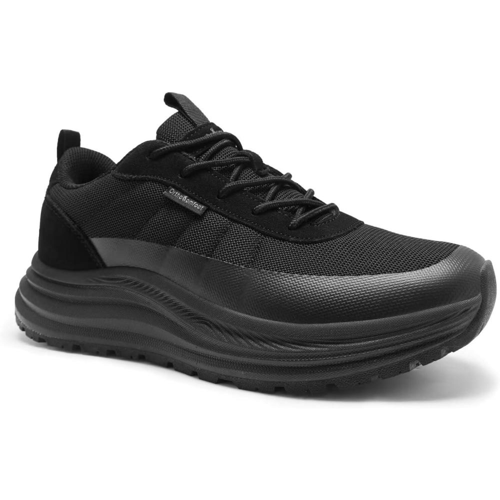 imageOrthoComfoot Mens Wide Orthopedic Plantar Fasciitis Shoes Comfortable High Arch Support Trail Running Shoes for Walking ampamp Hiking Orthotic Tennis Sneakers Relief Flat Feet Feet PainW1black