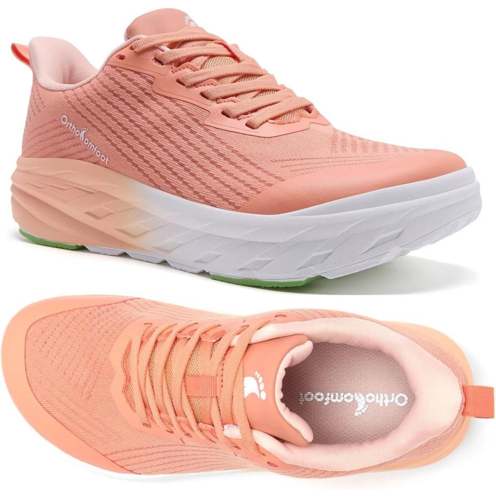 imageWomens Orthopedic Diabetic Wide Running Shoes Comfortable Casual Arch Support Plantar Fasciitis Fashion Sneakers High Arch Work Tennis Walking Shoes for Foot and Heel Pain ReliefK5orange