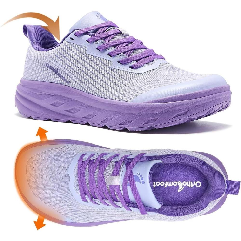 imageWomens Orthopedic Diabetic Wide Running Shoes Comfortable Casual Arch Support Plantar Fasciitis Fashion Sneakers High Arch Work Tennis Walking Shoes for Foot and Heel Pain ReliefK4purple