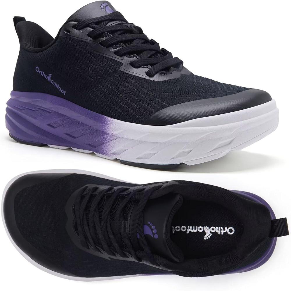 imageWomens Orthopedic Diabetic Wide Running Shoes Comfortable Casual Arch Support Plantar Fasciitis Fashion Sneakers High Arch Work Tennis Walking Shoes for Foot and Heel Pain ReliefK6black Purple