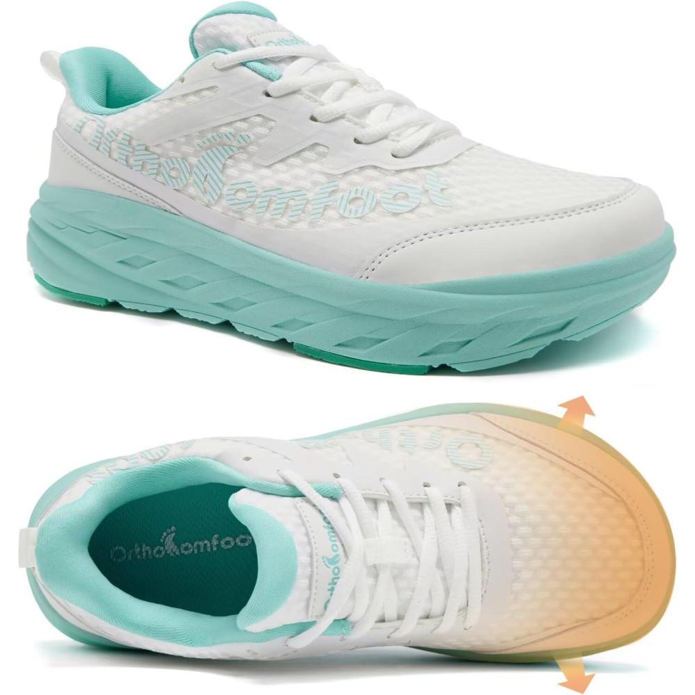 imageWomens Orthopedic Diabetic Wide Running Shoes Comfortable Casual Arch Support Plantar Fasciitis Orthotic Sneakers High Arch Swollen Work Tennis Sports Shoes for Foot and Heel Pain ReliefK2blueWhite