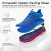 Men’s Orthopedic Diabetic Wide Running Shoes: Comfortable Arch Support Plantar Fasciitis Sports Shoes for Easy On/Off, High Arch Orthotic Swollen Tennis Fashion Sneakers for Foot and Heel Pain Relief(K2-dark Blue)