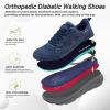 Men’s Orthopedic Diabetic Wide Walking Shoes: Wide Toe Box Comfortable Arch Support Plantar Fasciitis Running Sports Sneakers, Casual Flat Feet Swollen Feet Shoes for Foot and Heel Pain Relief(K2-dark Blue)