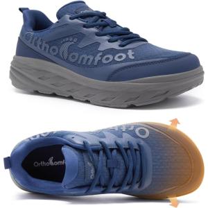 Men’s Orthopedic Diabetic Wide Walking Shoes: Wide Toe Box Comfortable Arch Support Plantar Fasciitis Running Sports Sneakers, Casual Flat Feet Swollen Feet Shoes for Foot and Heel Pain Relief(K2-dark Blue)