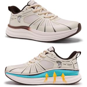 Men’s Orthopedic Road Running Shoes: Comfortable Casual Arch Support Plantar Fasciitis Orthotic Sport Sneakers, Supportive Athletic Tennis Working Walking Shoes for Foot Heel and Pain Relief(W2-beige)