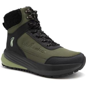 Men’s Orthopedic Wide Snow Boots: Comfortable Winter Diabetic Plantar Fasciitis Arch Support Warm Insulated Mid Ankle Boots, Orthotic Casual Waterproof Walking Hiking Shoes for Foot Heel Pain Relief(K1-green)