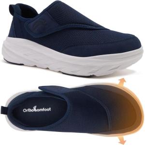 OrthoComfoot Men’s Orthopedic Diabetic Wide Walking Shoes: Comfortable Arch Support Plantar Fasciitis Orthotics Slip On Loafers, Hammer Toes Casual Hook and Loop Shoes for Foot and Heel Pain Relief(K2-dark Blue)