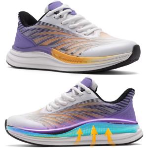 OrthoComfoot Men’s Orthopedic Plantar Fasciitis Sneakers: Comfortable High Arch Support Running Shoes for Walking, Lightweight Casual Tennis Shoes, Relief Flat Feet, Heel Pain(W3-white Purple)
