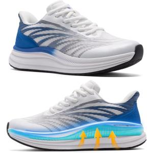 OrthoComfoot Men’s Orthopedic Plantar Fasciitis Sneakers: Comfortable High Arch Support Running Shoes for Walking, Lightweight Casual Tennis Shoes, Relief Flat Feet, Heel Pain(W2-white Blue)