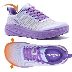 Women’s Orthopedic Diabetic Wide Running Shoes: Comfortable Casual Arch Support Plantar Fasciitis Fashion Sneakers, High Arch Work Tennis Walking Shoes for Foot and Heel Pain Relief(K4-purple)