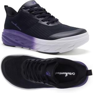 Women’s Orthopedic Diabetic Wide Running Shoes: Comfortable Casual Arch Support Plantar Fasciitis Fashion Sneakers, High Arch Work Tennis Walking Shoes for Foot and Heel Pain Relief(K6-black Purple)