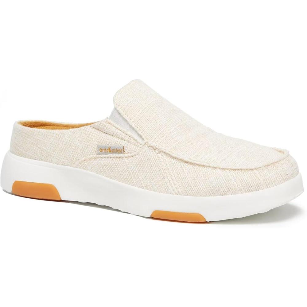 imageOrthoComfoot Womens Orthopedic SlipOn Loafers Walking Shoes Comfortable Arch Support Slippers for Plantar Fasciitis Casual Canvas Orthotic Mule Clogs for Foot Heel Pain ReliefW5beige