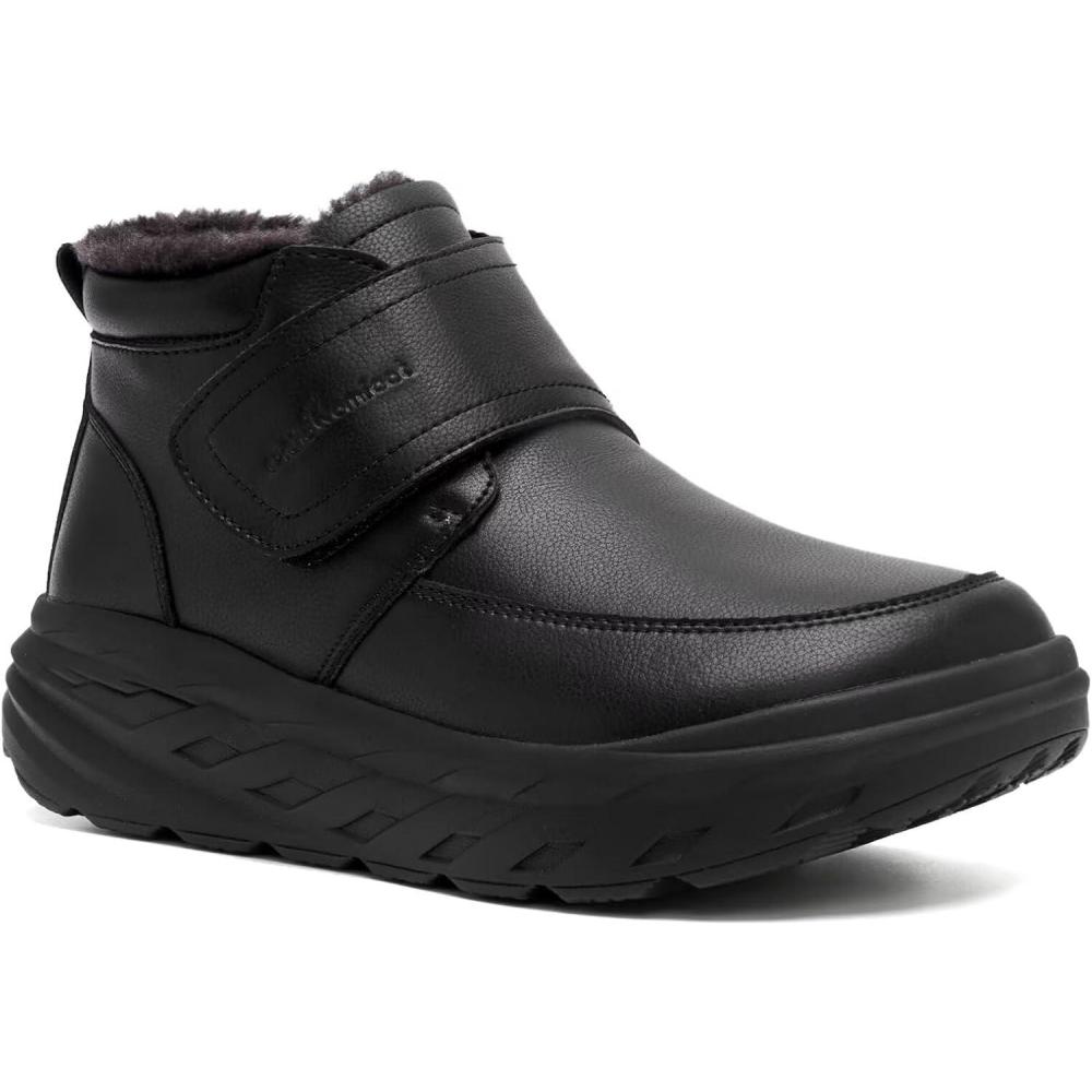 imageOrthoComfoot Womens Orthopedic Wide Leather Winter Ankle Boots Comfortable Diabetic Arch Support Dress Shoes for Plantar Fasciitis Casual Hook and Loop Walking Shoes for Foot and Heel PainK1black