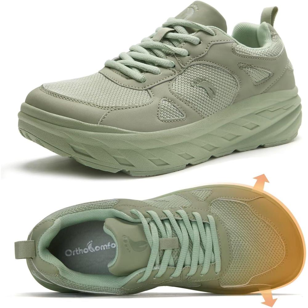 imageWomens Orthopedic Diabetic Wide Toe Box Walking Shoes Comfortable Arch Support Plantar Fasciitis Orthotic Swollen Sneakers Casual Flat Feet Tennis Walking Shoes for Foot Heel and Pain ReliefK2green