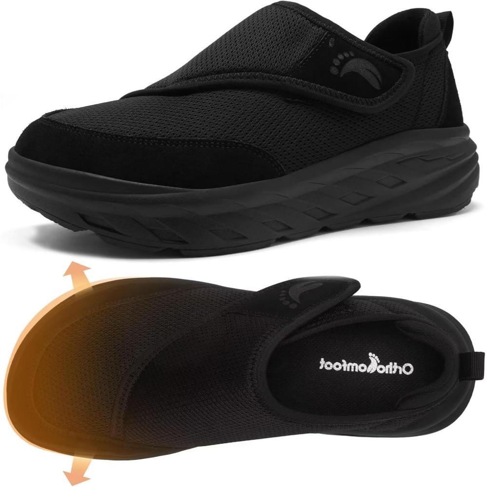imageWomens Orthopedic Diabetic Wide Walking Shoes Comfortable Arch Support Plantar Fasciitis Orthotic Slip On Loafers Casual Hammer Toes Flat Feet Bunions Adjustable Shoes for Foot Heel and Pain ReliefK1black