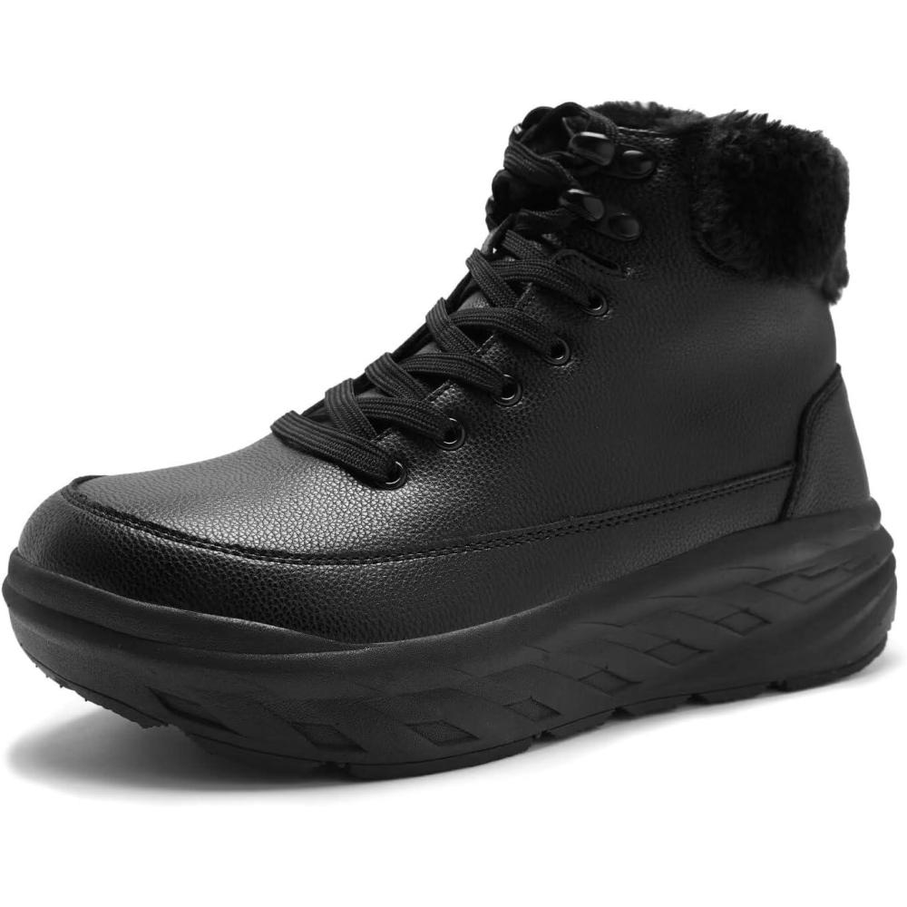 imageWomens Orthopedic Diabetic Winter Boots Wide Toe Box Comfortable Arch Support Plantar Fasciitis Leather Oxfords Shoes Casual Warm Walking Snow Ankle Mid Boots for Neuropathy and Heel Pain ReliefK1black