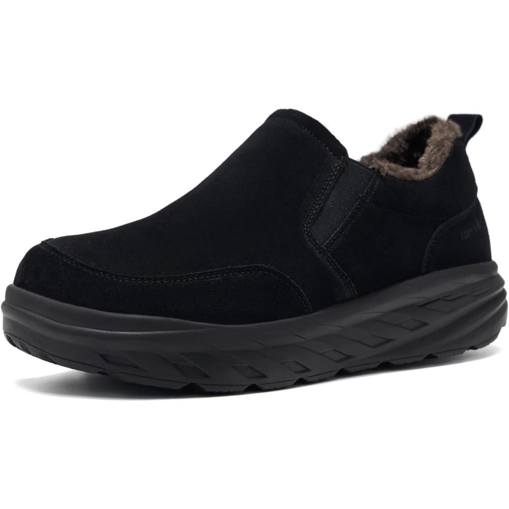 imageWomens Orthopedic Diabetic Winter Slippers Comfortable Wide Toe Box Arch Support Plantar Fasciitis House Slip On Loafers Casual Warm Orthotic Flat Feet Walking Shoes for Foot and Heel Pain ReliefK1black