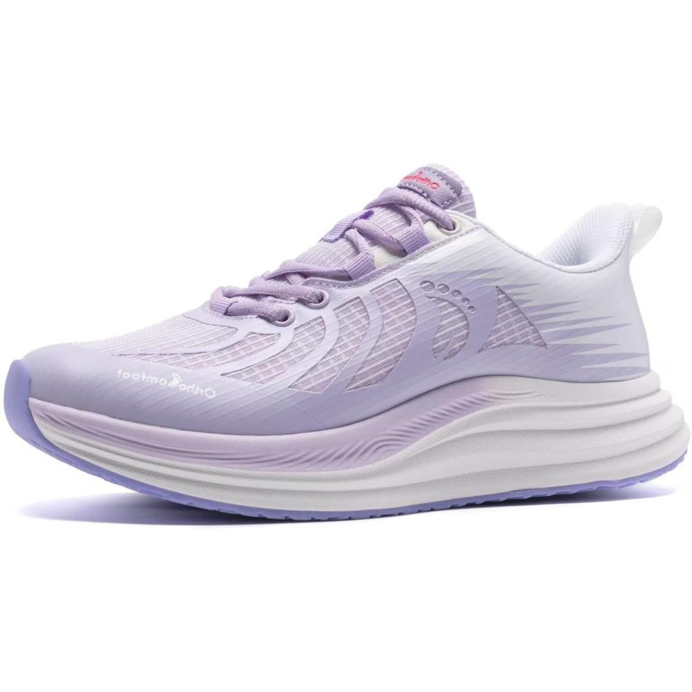 imageWomens Orthopedic Road Running Shoes Comfortable Arch Support Plantar Fasciitis Orthotic Sports Exercise Fashion Sneakers Casual Flat Feet Tennis Work Walking Shoes for Foot and Heel PainW3light Purple
