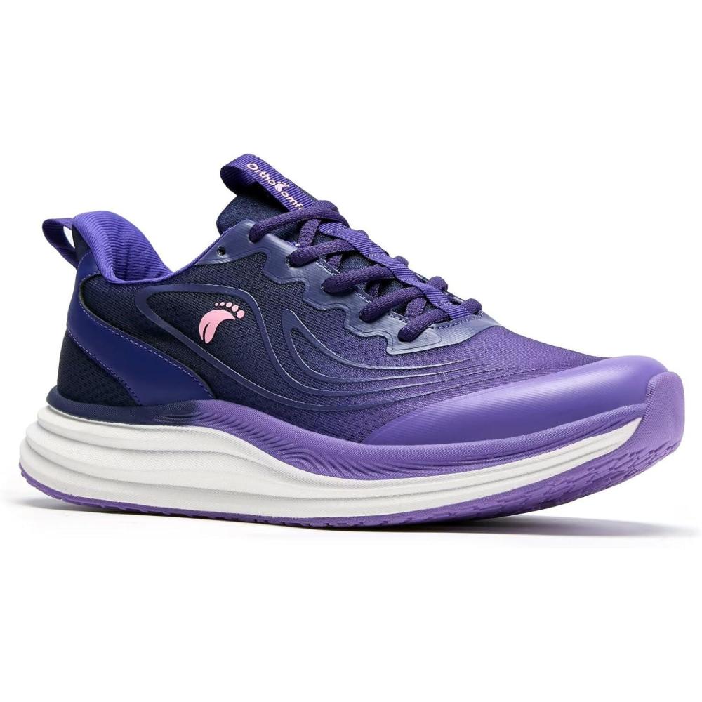 imageWomens Orthopedic Road Running Shoes Comfortable Arch Support Plantar Fasciitis Sports Sneakers Casual Orthotic High Arch Flat Feet Tennis Work Walking Shoes for Foot Heel and Pain ReliefW2purple