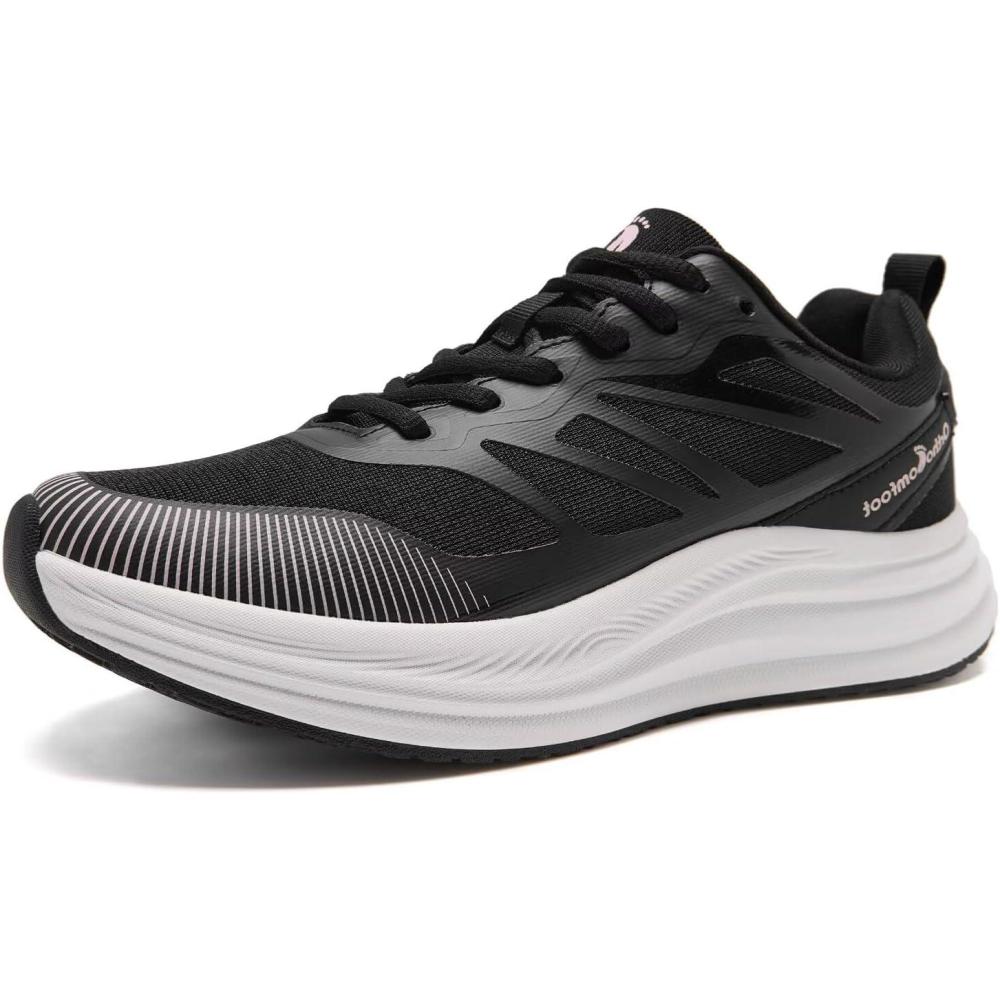 imageWomens Orthopedic Road Running Shoes Comfortable Arch Supports Plantar Fasciitis Orthotic Sports Athletic Sneakers Casual Flat Feet High Arch Tennis Work Walking Shoes for Foot Heel and Pain ReliefW1black