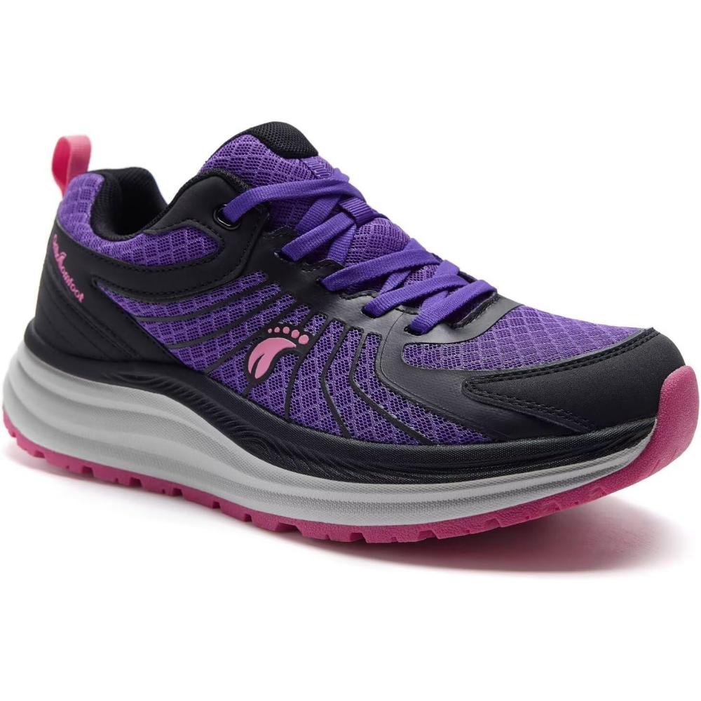 imageWomens Orthopedic Trail Running Shoes Comfortable Arch Support Plantar Fasciitis Orthotic Athletic Sneakers Casual Flat Feet Sports Workout Walking Hiking Shoes for Foot Heel and Pain ReliefW2purple