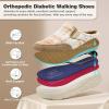 Women’s Orthopedic Diabetic Wide Slippers: Comfortable Arch Support Plantar Fasciitis House Slip On Loafers, Casual Flat Feet Winter Warm Walking Shoes for Foot and Heel Pain Relief(K2-brown/Beige)