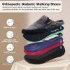 Women’s Orthopedic Diabetic Wide Slippers: Comfortable Arch Support Plantar Fasciitis House Slip On Loafers, Casual Flat Feet Winter Warm Walking Shoes for Foot and Heel Pain Relief(K1-navy/Brown)