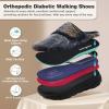 Women’s Orthopedic Diabetic Wide Slippers: Comfortable Arch Support Plantar Fasciitis Walking Shoes, Casual Flat Feet Winter Warm Hook and Loop House Slip On Loafers for Foot and Heel Pain Relief(K1-navy/Brown)