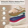 Women’s Orthopedic Diabetic Wide Slippers: Comfortable Arch Support Plantar Fasciitis Walking Shoes, Casual Flat Feet Winter Warm Hook and Loop House Slip On Loafers for Foot and Heel Pain Relief(K2-brown/Beige)