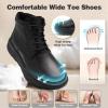 Women’s Orthopedic Diabetic Winter Ankle Boots: Wide Toe Box Comfortable Arch Support Plantar Fasciitis Leather Oxford Mid Boots, Orthotic Casual Warm Standing Walking Shoes for Foot and Heel Pain(K1-black)