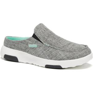 OrthoComfoot Women’s Orthopedic Slip-On Loafers Walking Shoes: Comfortable Arch Support Slippers for Plantar Fasciitis, Casual Canvas Orthotic Mule Clogs for Foot Heel Pain Relief(W4-grey/Green)