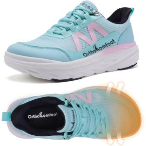 Women’s Orthopedic Diabetic Wide Walking Shoes: Comfortable Arch Support Plantar Fasciitis Orthotic Slip On/Off Sport Running Sneakers, Casual Flat Feet Swollen Athletic Shoes for Foot Heel and Pain(K3-mint)
