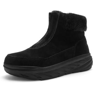 Women’s Orthopedic Diabetic Wide Winter Ankle Boots: Comfortable Arch Support Plantar Fasciitis Warm Mid Snow Boots, Orthotic Casual Leather Dress Oxofrds Walking Shoes for Foot and Heel Pain(K1-black)