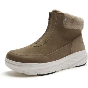 Women’s Orthopedic Diabetic Wide Winter Ankle Boots: Comfortable Arch Support Plantar Fasciitis Warm Mid Snow Boots, Orthotic Casual Leather Dress Oxofrds Walking Shoes for Foot and Heel Pain(K2-khaki)