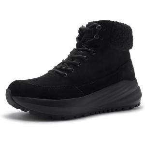 Women’s Orthopedic Wide Snow Boots: Comfortable Winter Plantar Fasciitis Arch Support Diabetic Walking Shoes, Orthotic Leather Casual Trekking Warm Insulated Mid Ankle Boots for Foot Heel Pain Relief(K1-black)