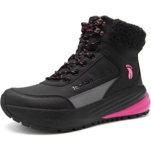 Women’s Orthopedic Winter Snow Boots: Wide Comfortable Diabetic Plantar Fasciitis Arch Support Waterproof Insulated Mid Hiking Boots, Casual Orthotic Warm Leather Walking Shoes for Feet Heel and Pain(K1-black)
