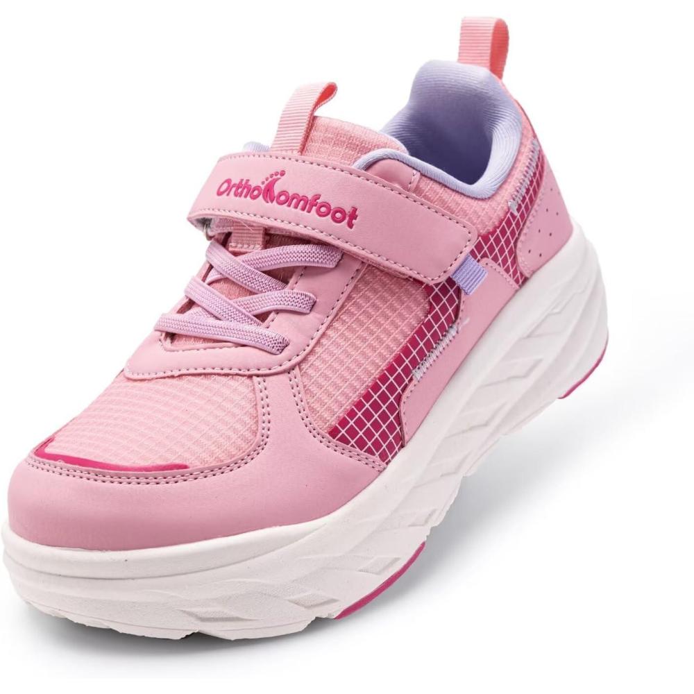 imageBoys Girls Kids Orthopedic Tennis Shoes Wide Toe Box Comfortable Casual Arch Support Plantar Fasciitis Running Sneakers Orthotic Athletic School Sport Walking Shoes for Foot and Pain ReliefK3pink