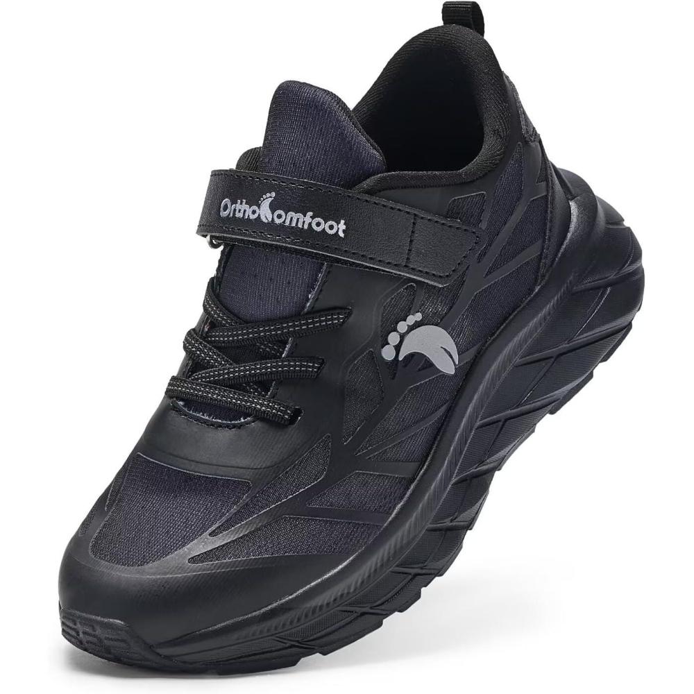 imageKids Orthopedic Tennis Shoes for Boys and Girls Comfortable Casual Plantar Fasciitis Arch Support Athletic Running Sneakers Orthotic Breathable School Sports Walking Shoes for Foot and Pain ReliefW1black