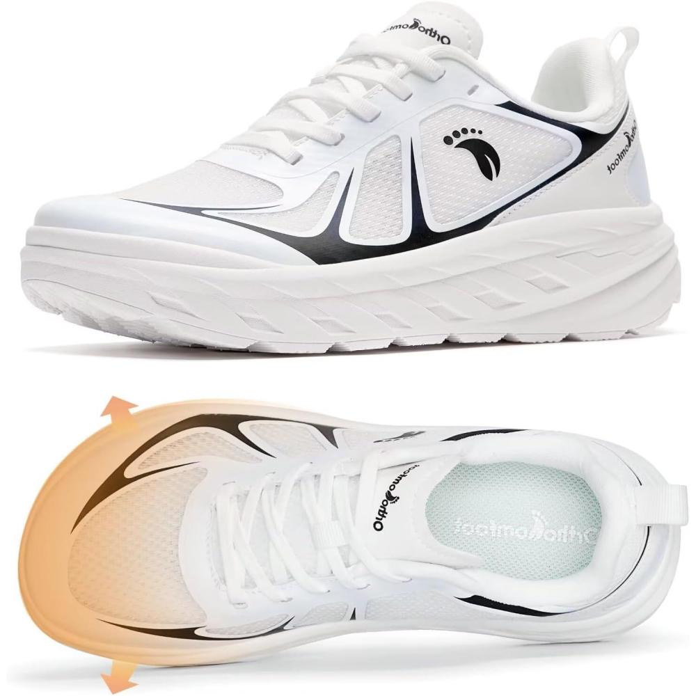 imageWomens Orthopedic Diabetic Wide Running Shoes Comfortable Casual Arch Support Plantar Fasciitis Sports Sneakers High Arch Orthotic Work Tennis Walking Shoes for Foot and Heel Pain ReliefWhite