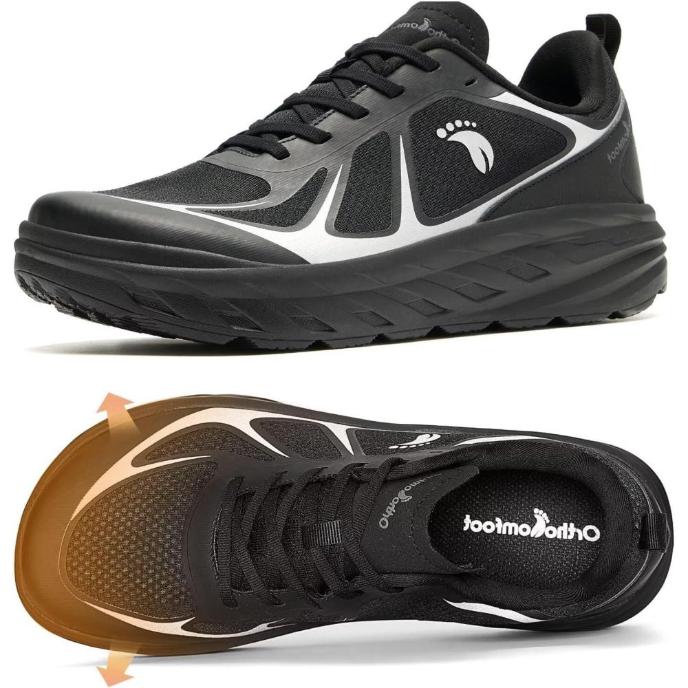 imageWomens Orthopedic Diabetic Wide Running Shoes Comfortable Casual Arch Support Plantar Fasciitis Sports Sneakers High Arch Orthotic Work Tennis Walking Shoes for Foot and Heel Pain ReliefK1black