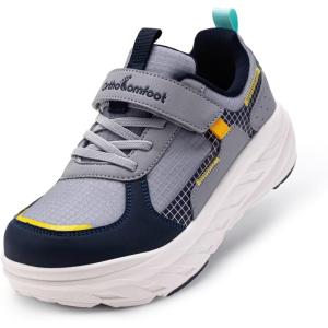 Boys Girls Kids Orthopedic Tennis Shoes: Wide Toe Box Comfortable Casual Arch Support Plantar Fasciitis Running Sneakers, Orthotic Athletic School Sport Walking Shoes for Foot and Pain Relief(K2-grey)