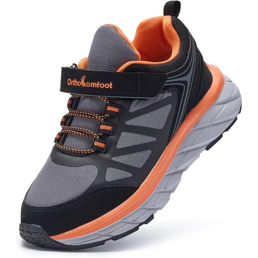 imageKids Orthopedic Tennis Shoes for Boys and Girls Comfortable Casual Plantar Fasciitis Arch Support Athletic Running Sneakers Little KidBig Kid School Sports Walking Shoes for Foot and Pain ReliefW3orange Black